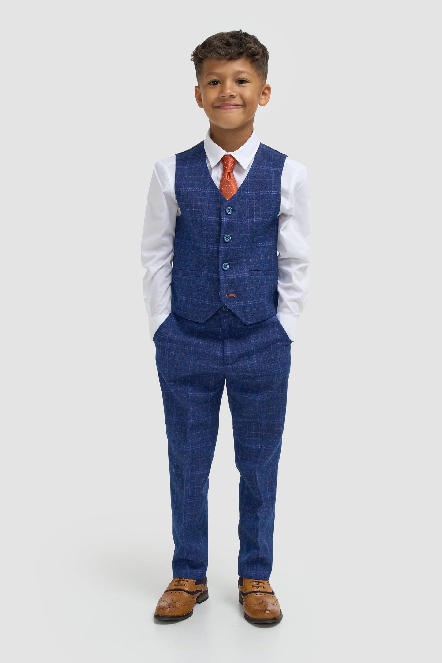 Boys Blue Check Three Piece Suit