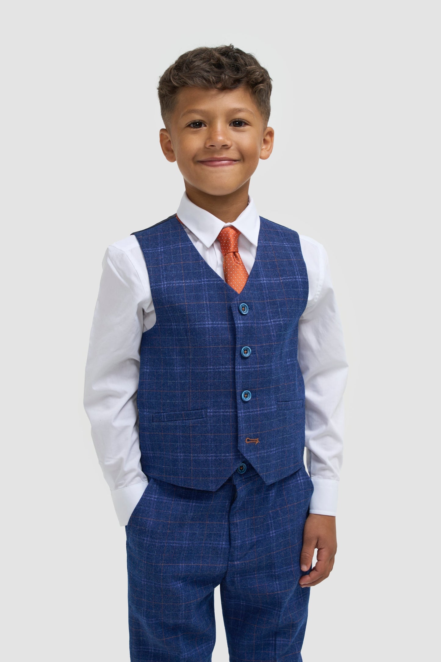 Boys Blue Check Three Piece Suit