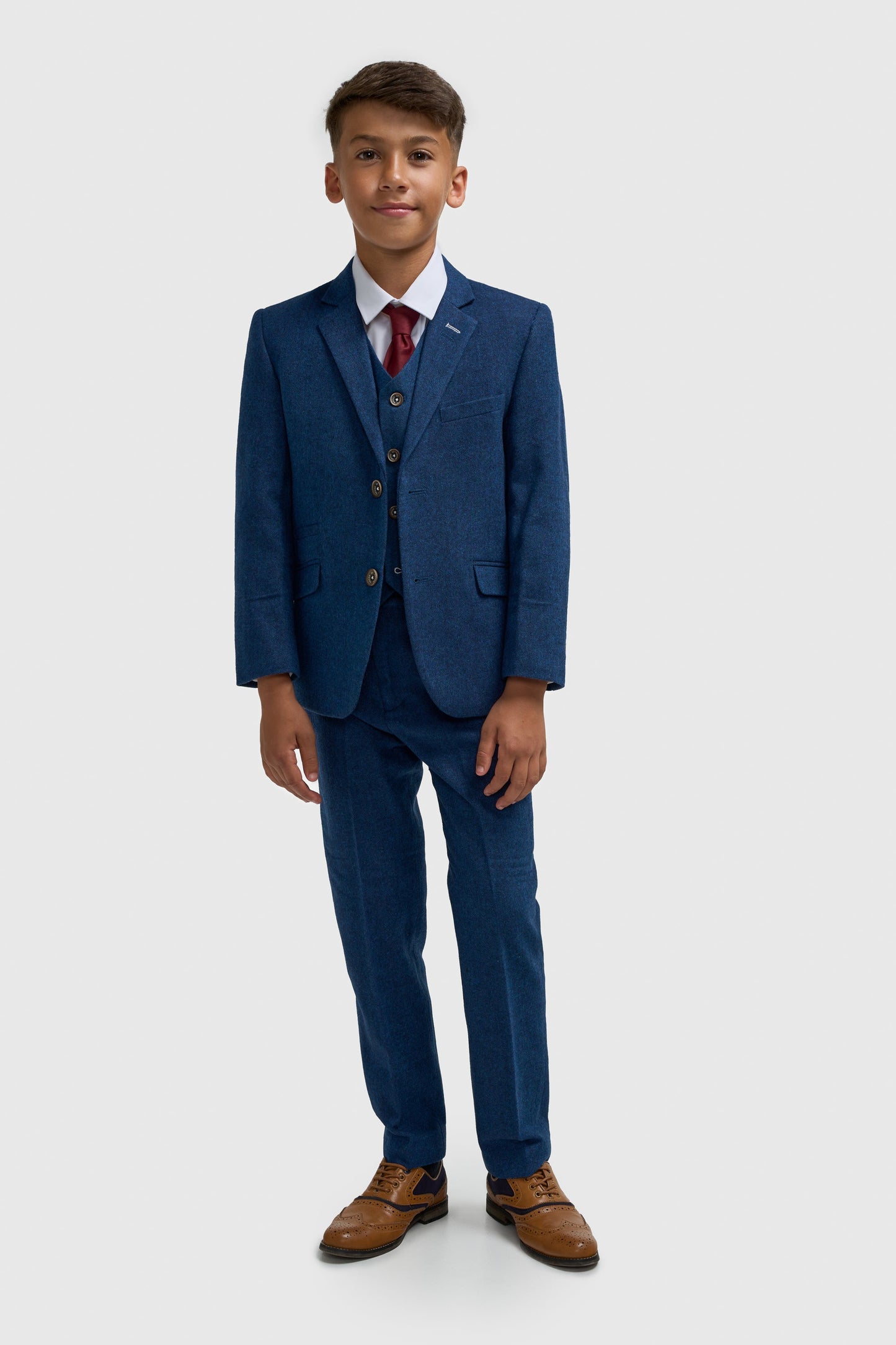 Boys Blue Tweed Three Piece Suit