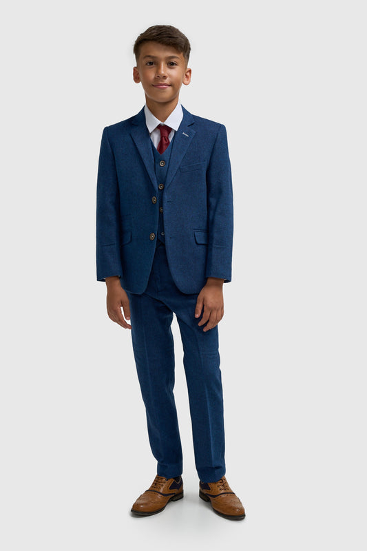 Boys Blue Tweed Three Piece Suit