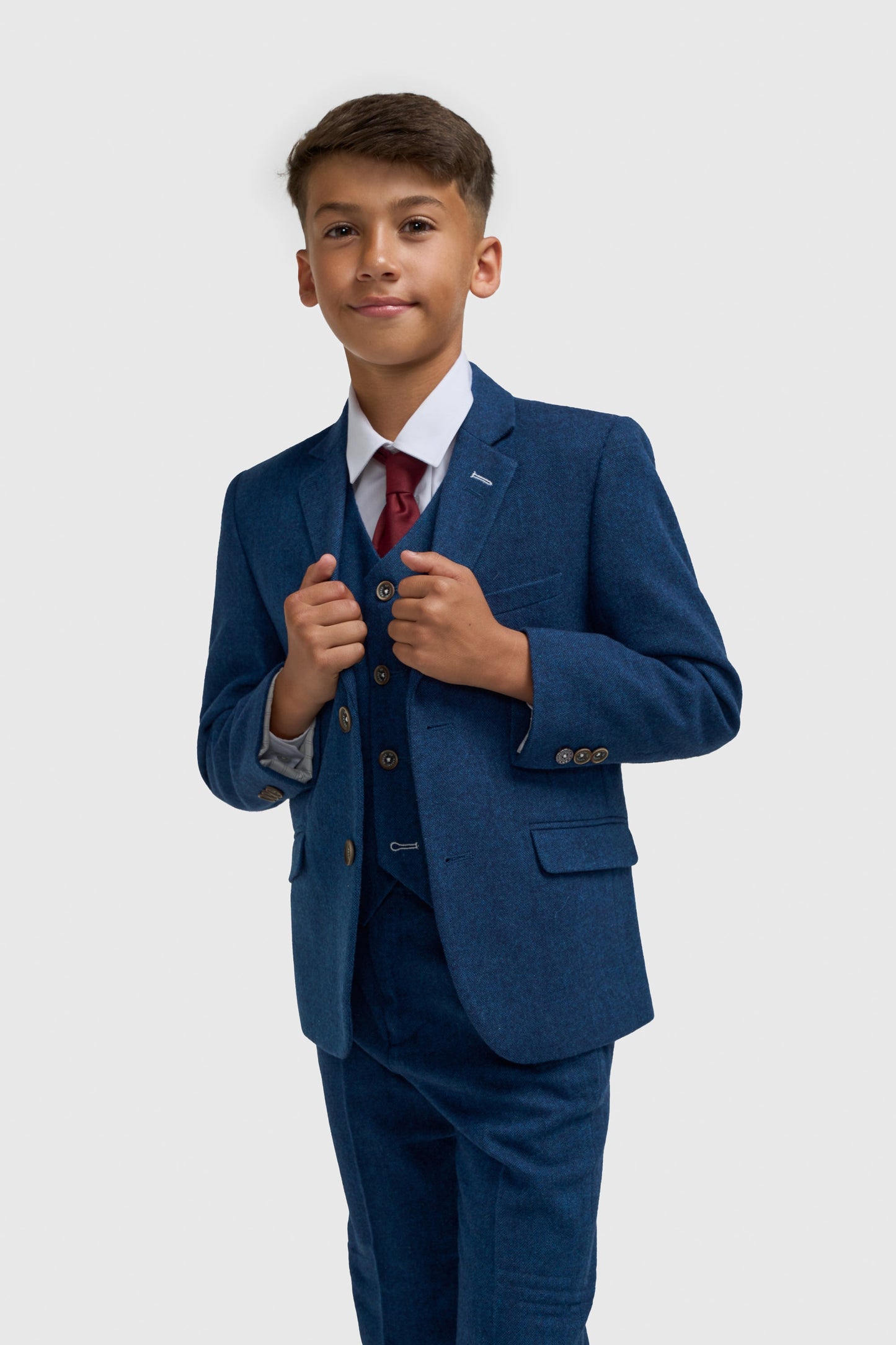 Boys Blue Tweed Three Piece Suit