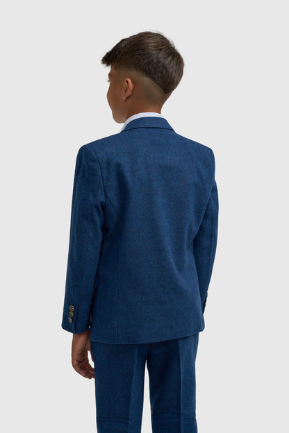 Boys Blue Tweed Three Piece Suit