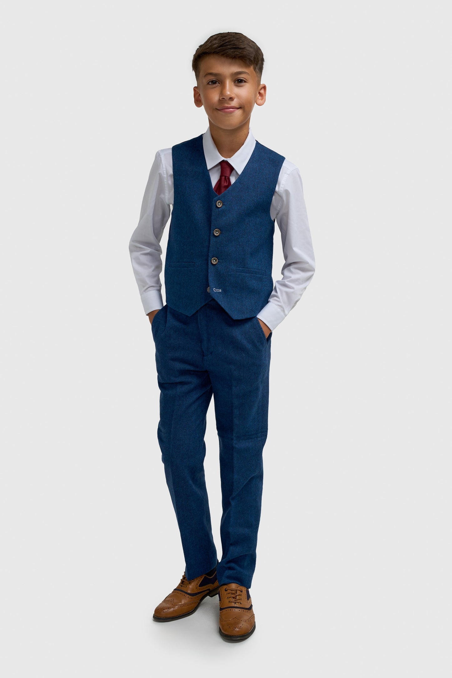 Boys Blue Tweed Three Piece Suit