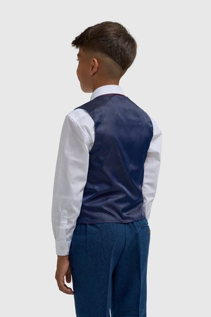 Boys Blue Tweed Three Piece Suit