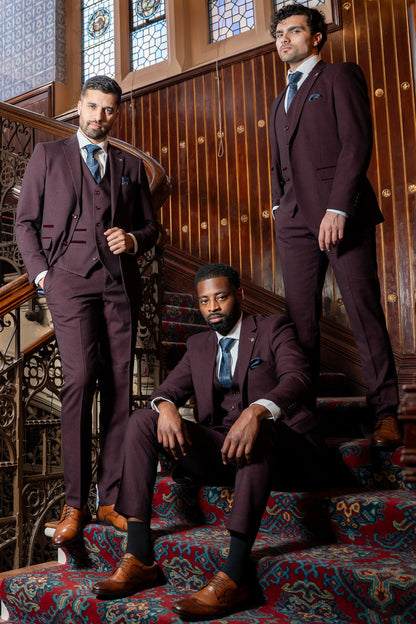 Regent Wine Check Three Piece Suit