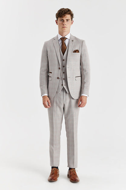 Leo Beige Check Three Piece Suit