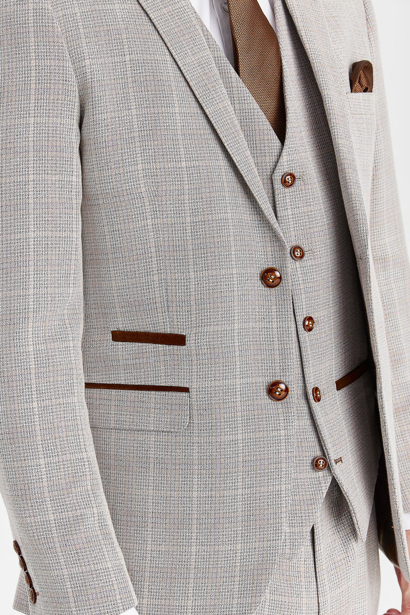 Leo Beige Check Three Piece Suit