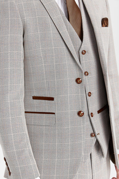 Leo Beige Check Three Piece Suit