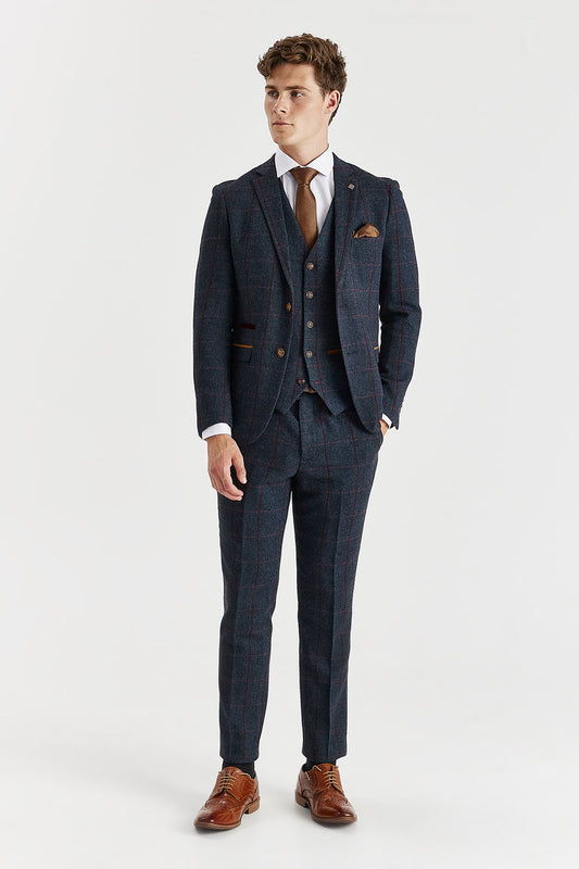 Madrid Navy Tweed Check Three Piece Suit
