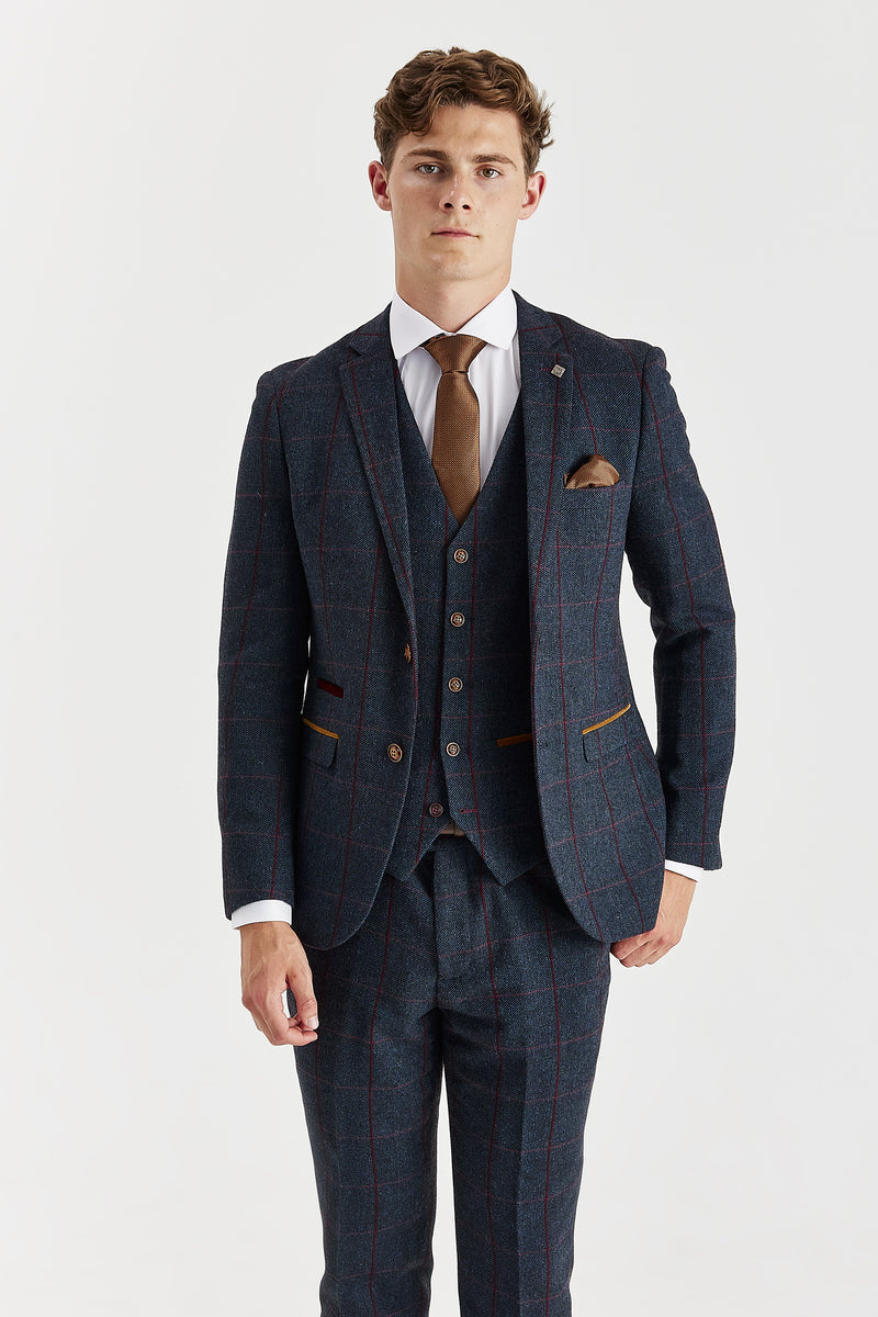 Madrid Navy Tweed Check Three Piece Suit