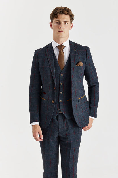 Madrid Navy Tweed Check Three Piece Suit
