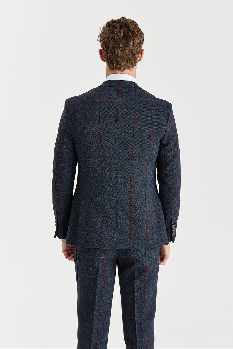 Madrid Navy Tweed Check Three Piece Suit