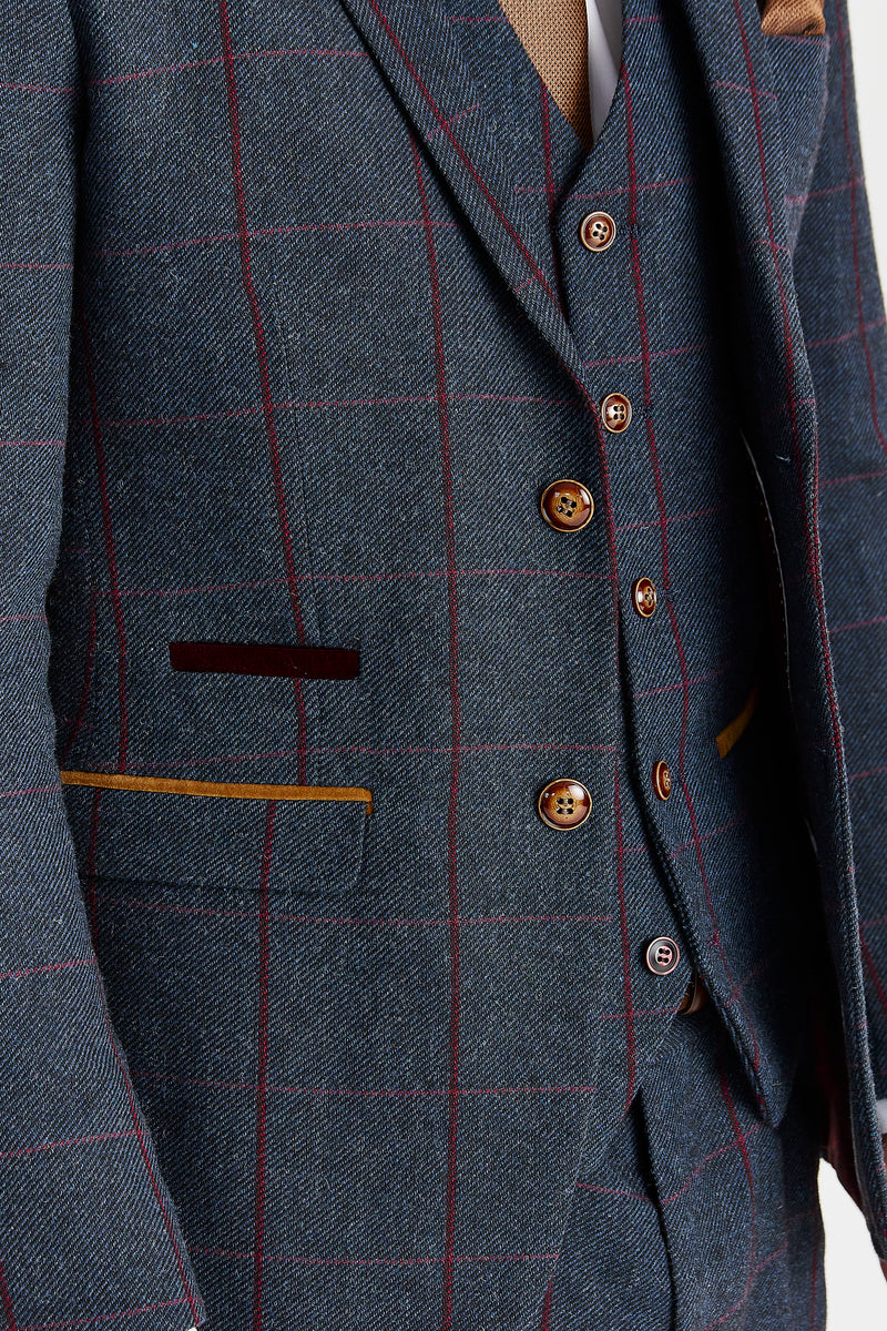 Madrid Navy Tweed Check Three Piece Suit
