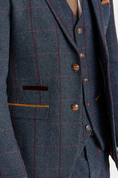 Madrid Navy Tweed Check Three Piece Suit