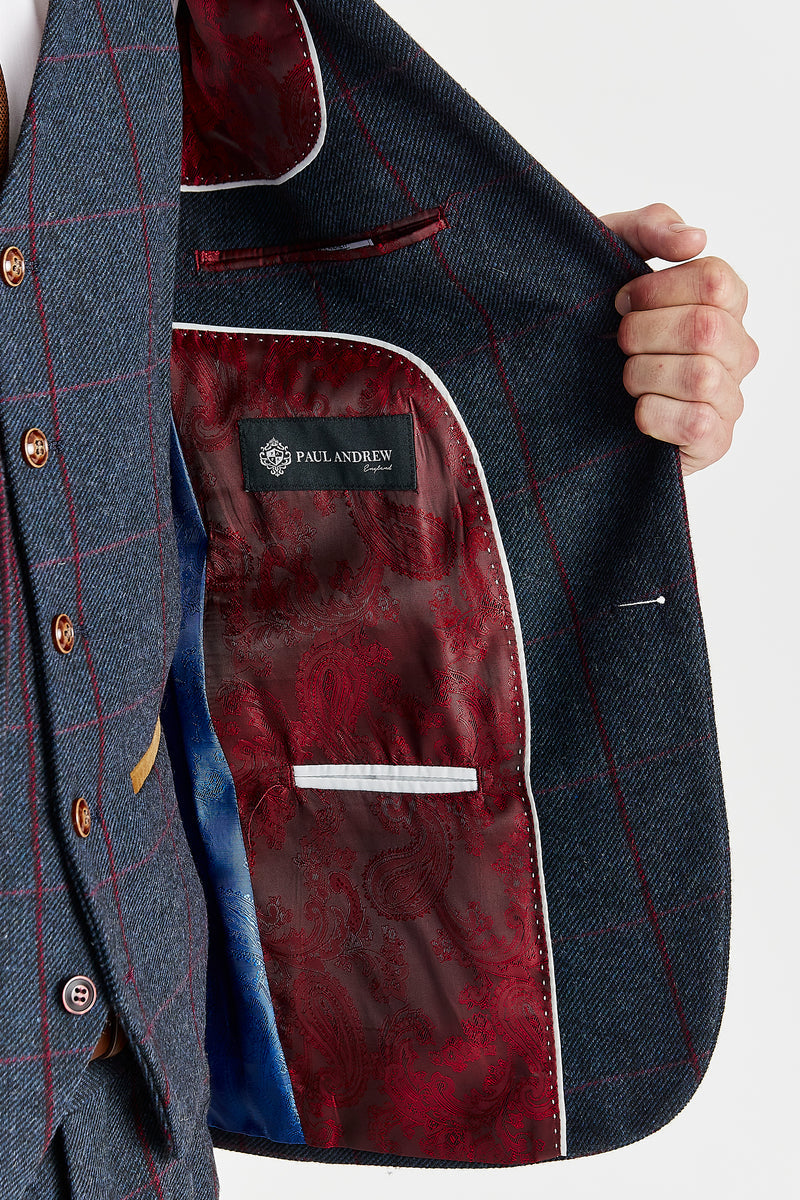 Madrid Navy Tweed Check Three Piece Suit