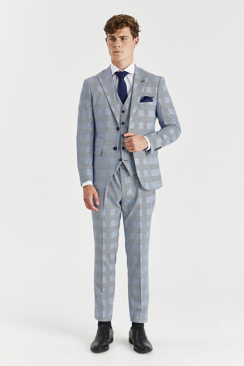Mark Sky Blue Check Three Piece Suit