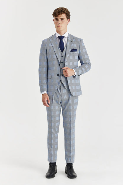Mark Sky Blue Check Three Piece Suit