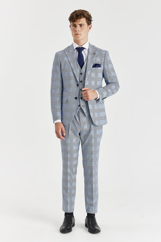 Mark Sky Blue Check Three Piece Suit