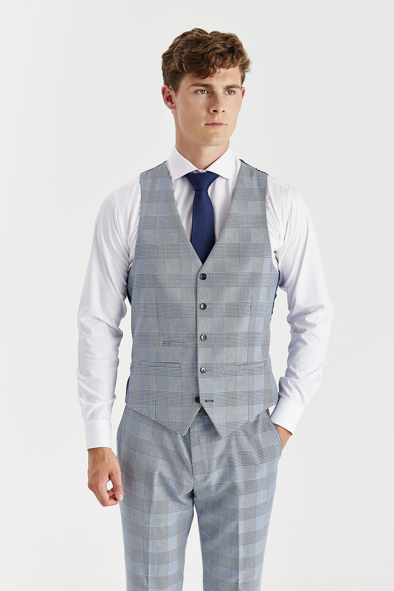 Mark - Sky Blue Check Waistcoat
