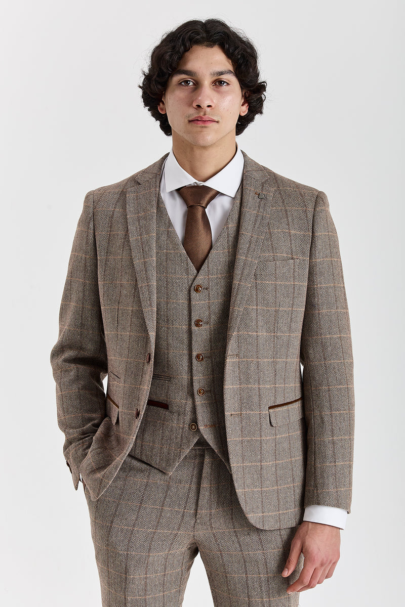 Harris Brown Herringbone Tweed Check Three Piece Suit