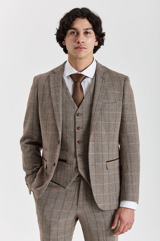 Harris Brown Herringbone Tweed Check Three Piece Suit