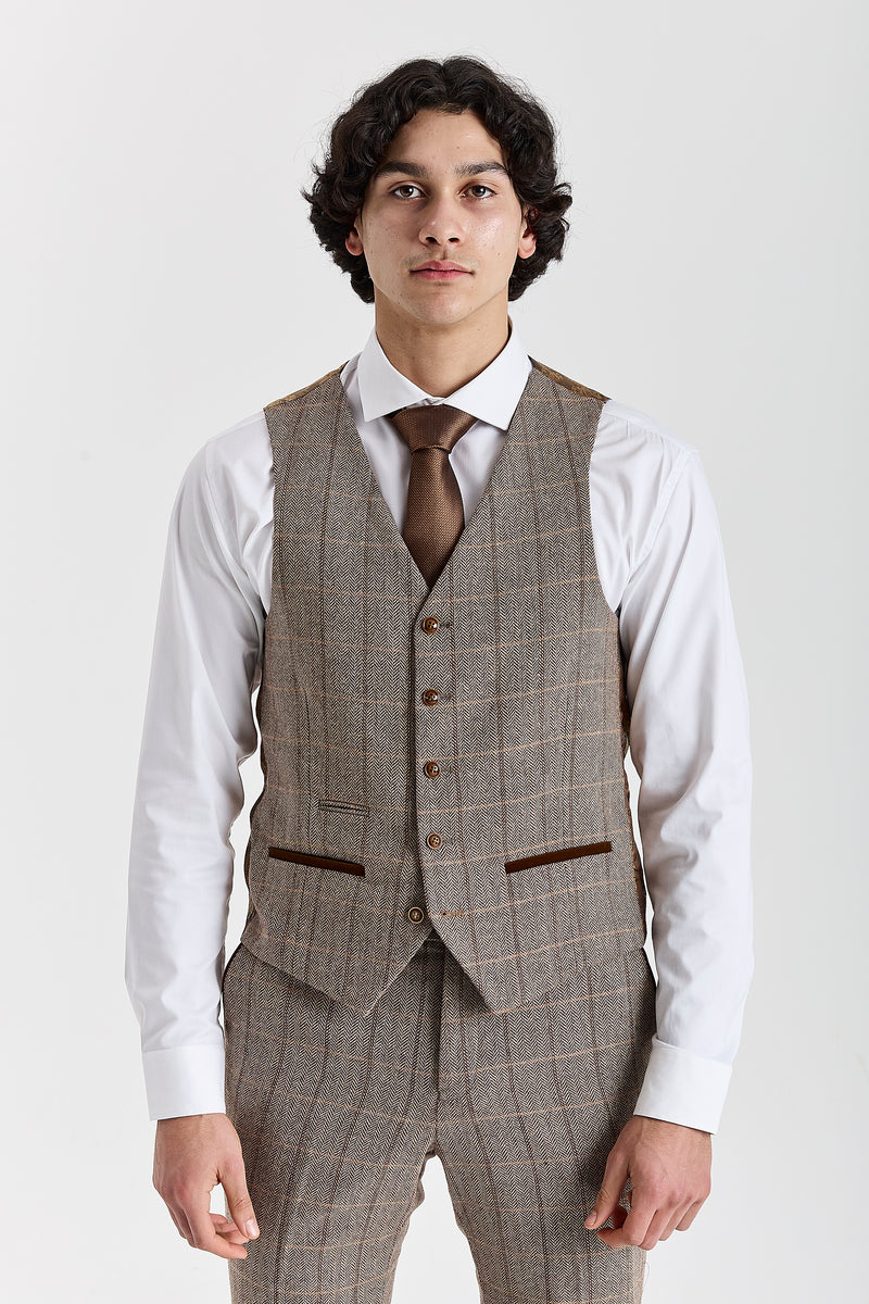 Harris Brown Herringbone Tweed Check Three Piece Suit