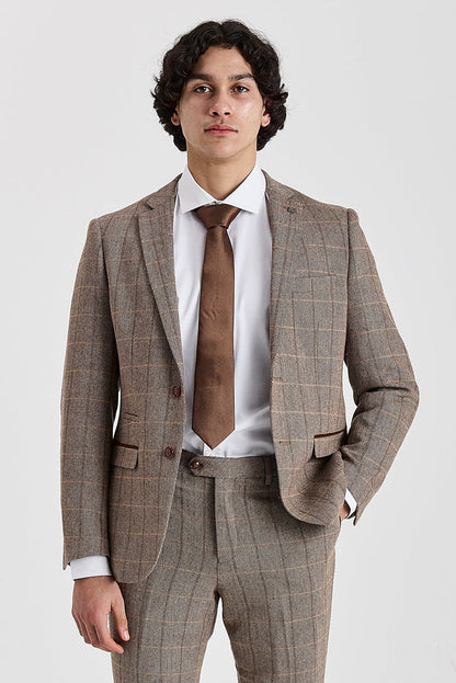 Harris- Men's Brown Herringbone Tweed Check Blazer