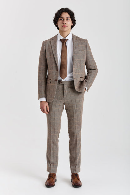 Harris - Men's Brown Tweed Check Trousers