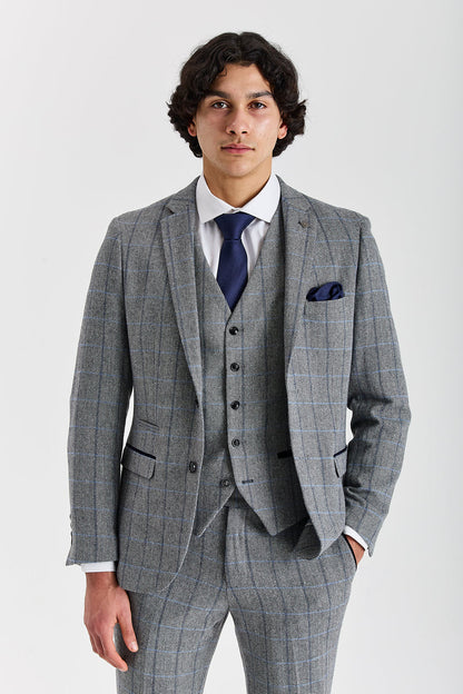 Harris Grey Herringbone Tweed Check Three Piece Suit