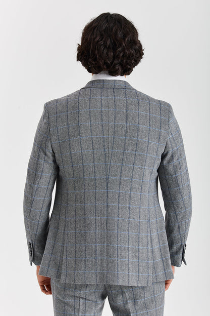 Harris Grey Herringbone Tweed Check Three Piece Suit