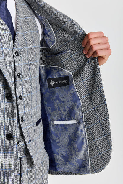 Harris Grey Herringbone Tweed Check Three Piece Suit