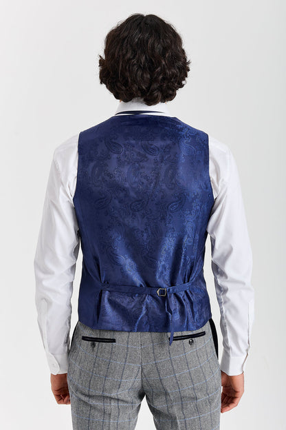 Harris - Men's Grey Herringbone Tweed Check Waistcoat