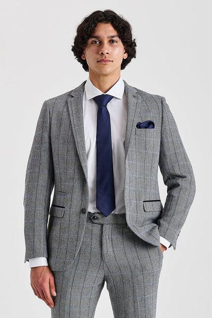 Harris - Men's Grey Herringbone Tweed Check Blazer