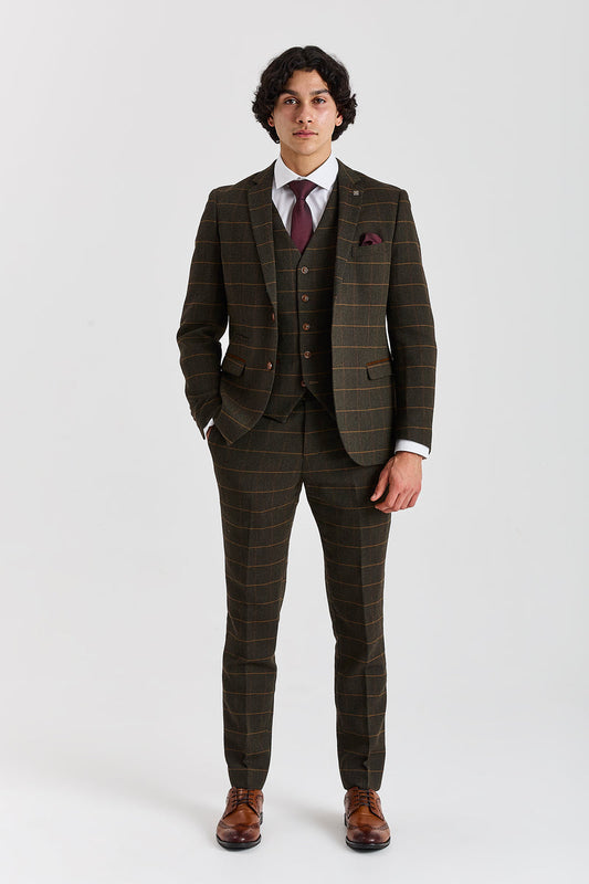 Harris Green Herringbone Tweed Check Three Piece Suit