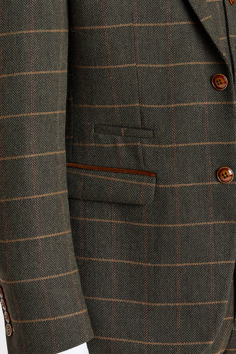 Harris - Men's Green Herringbone Tweed Check Blazer