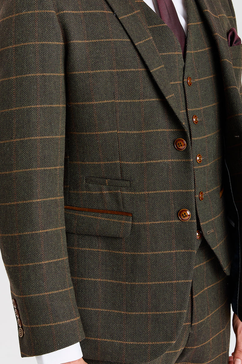 Harris Green Herringbone Tweed Check Three Piece Suit