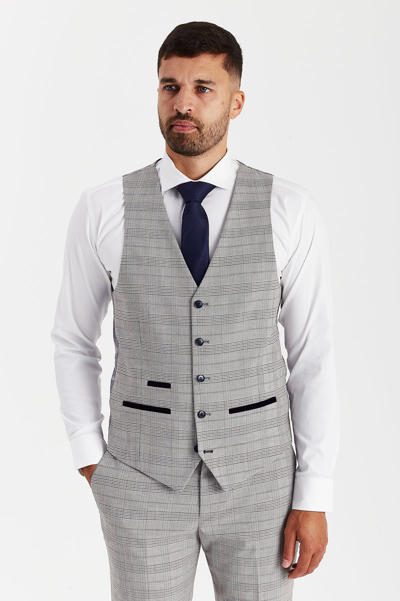 Hugo - Men's Grey Check Waistcoat