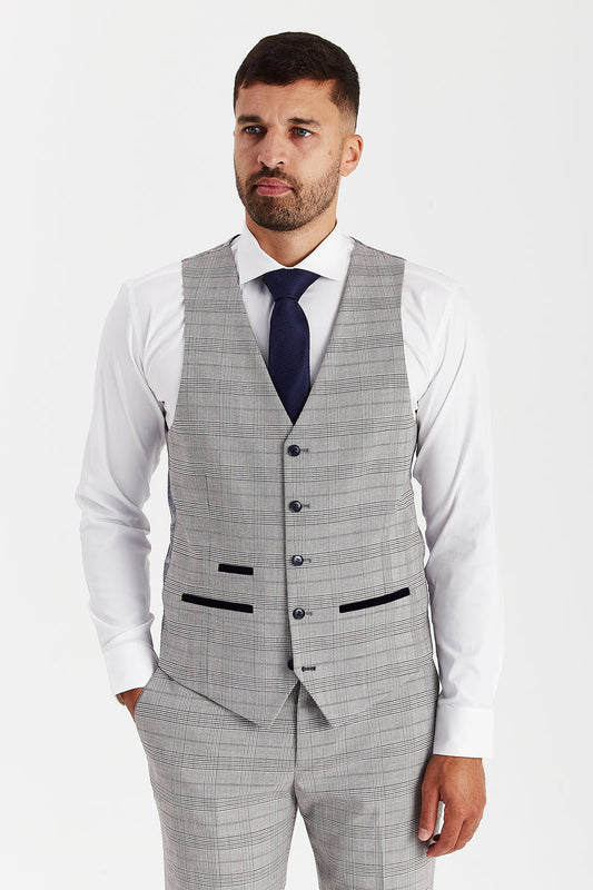 Hugo - Men's Grey Check Waistcoat