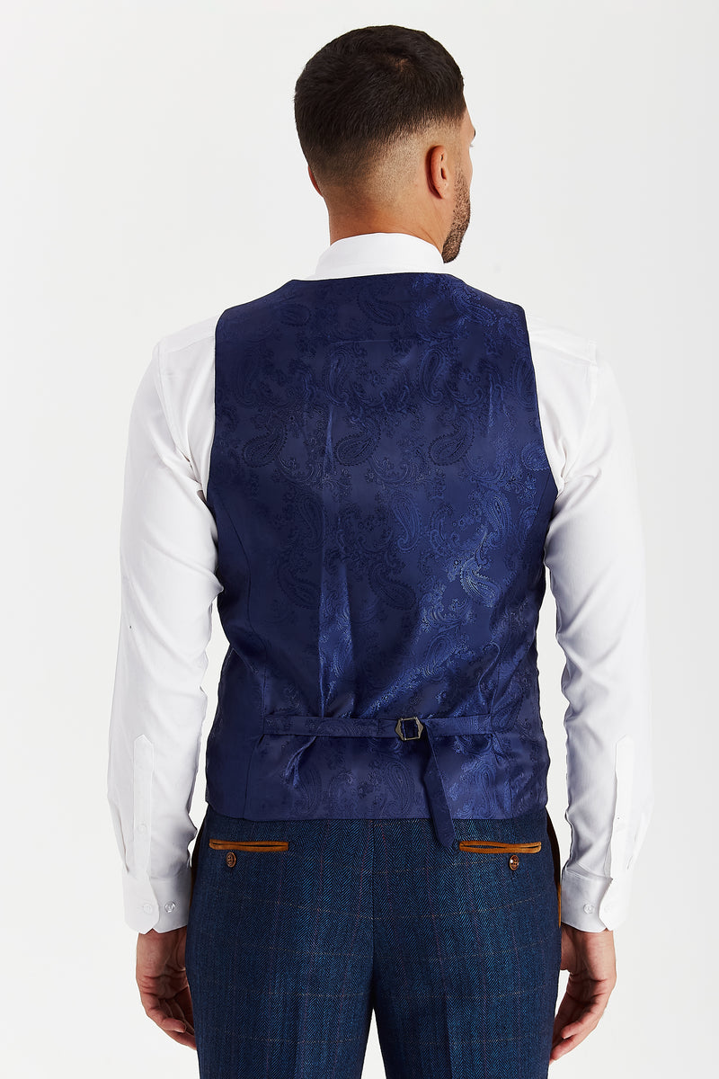 Scott Navy Tweed Check Three Piece Suit