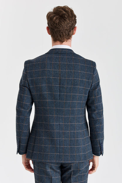 Harris - Men's Navy Herringbone Tweed Check Blazer
