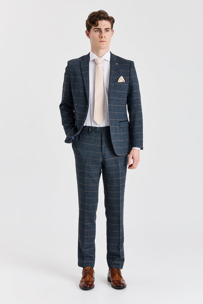 Harris - Men's Navy Herringbone Tweed Check Blazer