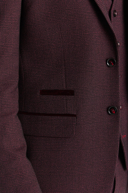 Regent Wine Check Three Piece Suit