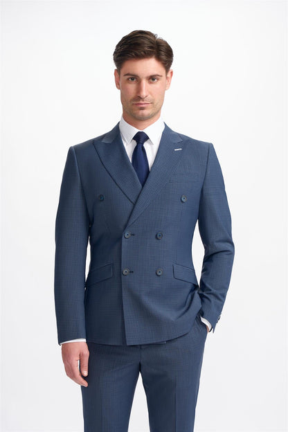 Bond Wool Rich Navy Check Double Breasted Two Piece Suit