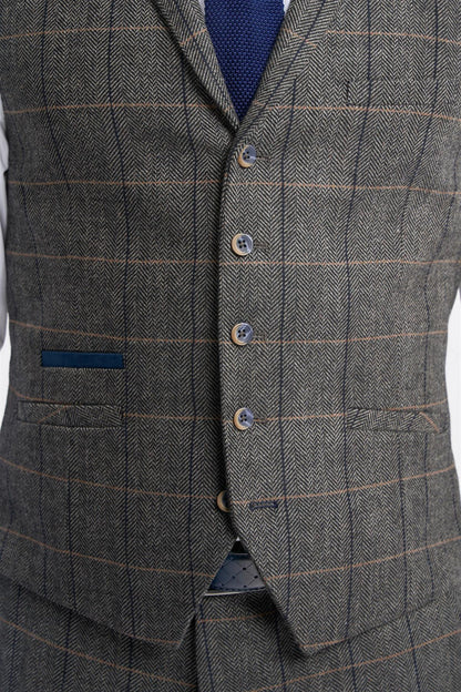 Grey Tweed Check Waistcoat