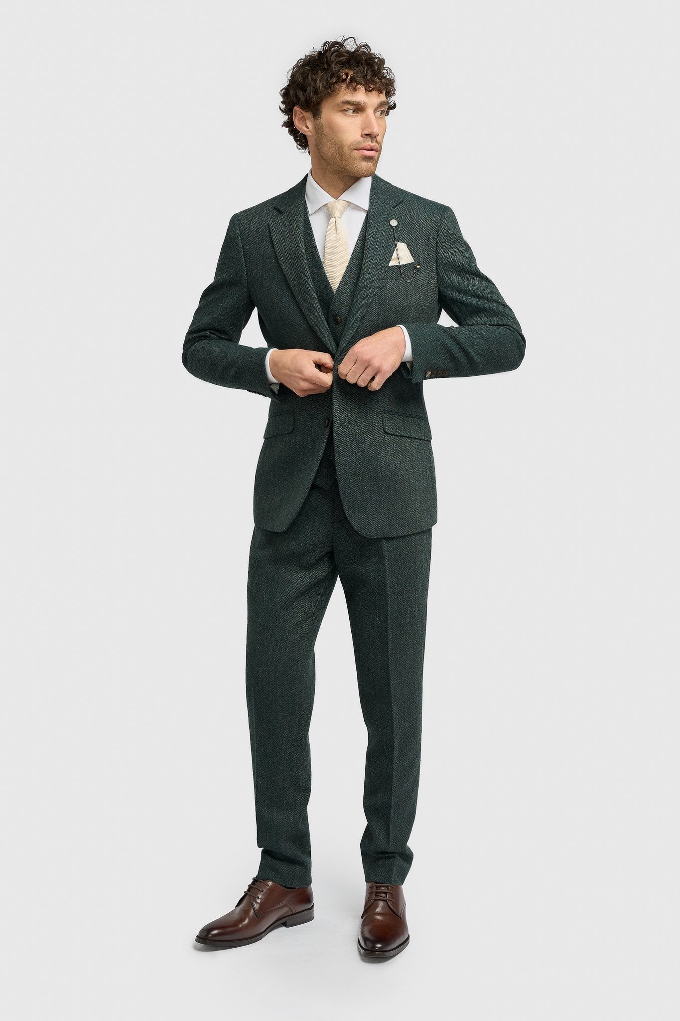 Thomas Lush Olive Tweed Three Piece Suit