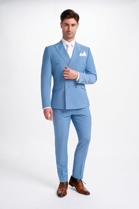 Bond Wool Rich Ocean Blue Double Breasted Two Piece Suit