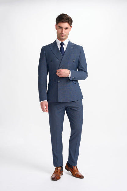 Bond Wool Rich Navy Check Double Breasted Two Piece Suit
