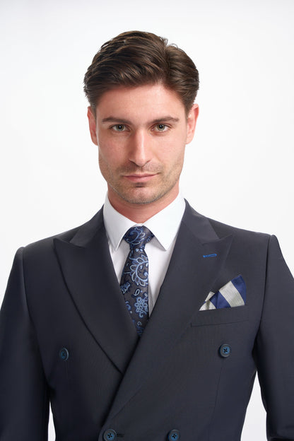 Bond Wool Rich Midnight Navy Double Breasted Two Piece Suit