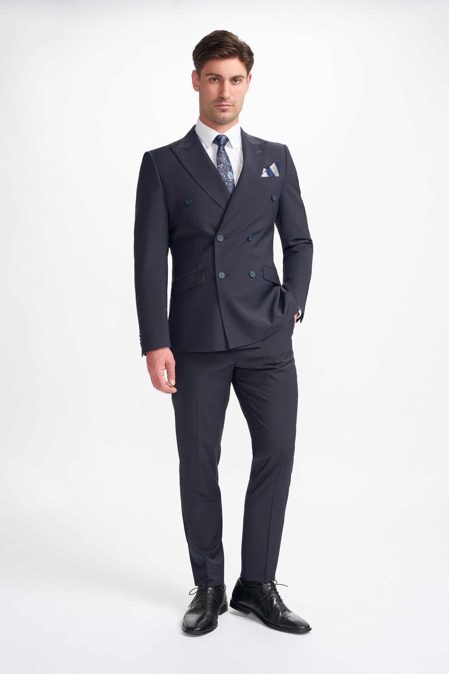 Bond Wool Rich Midnight Navy Double Breasted Two Piece Suit