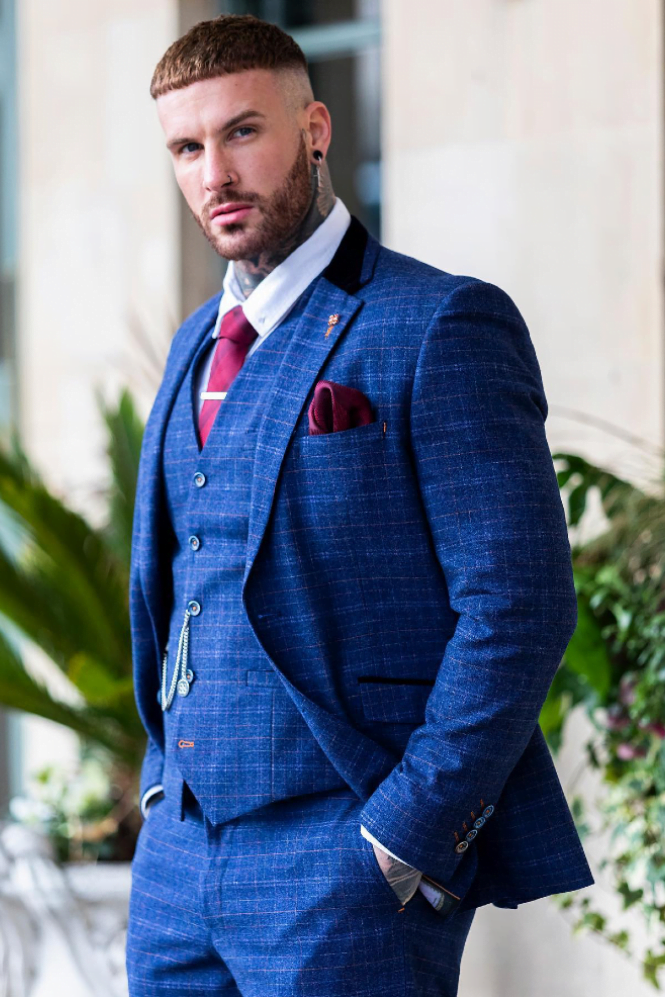 Kaiser Royal Blue Tweed Check Suit by Cavani